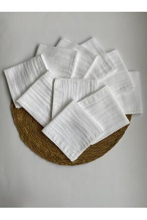 GLORY BABY 10'lu Müslin Bebek Ağız Mendili %100 Pamuk Beyaz Renk 25X25 Cm