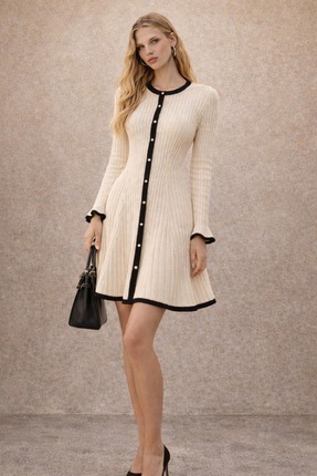 TOFAN TRİKO BALIKÇI YAKA MİNİ ELBİSE