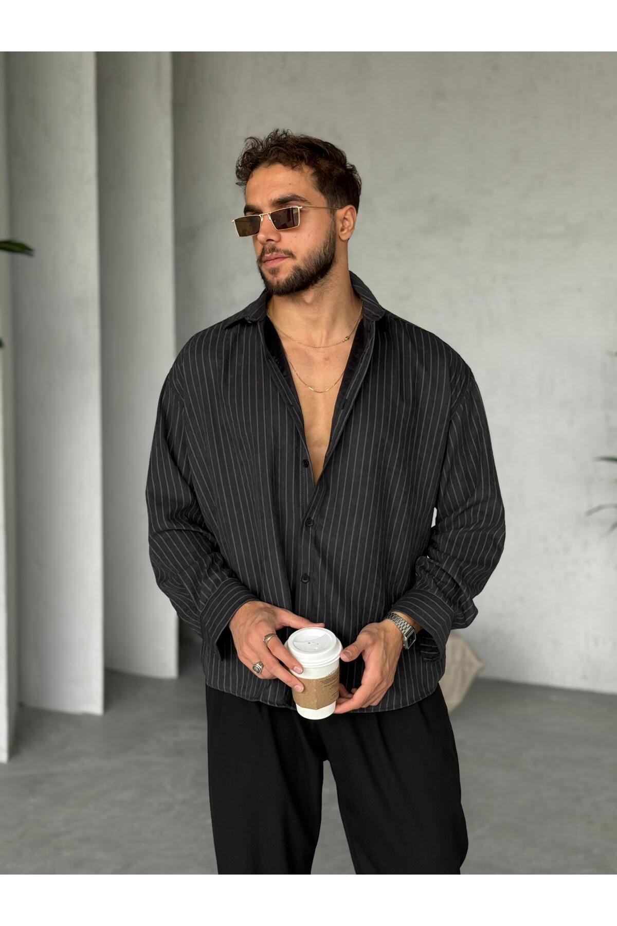 پیراهن مشکی مودال طرح راه راه  پیراهن MATTİMODA
