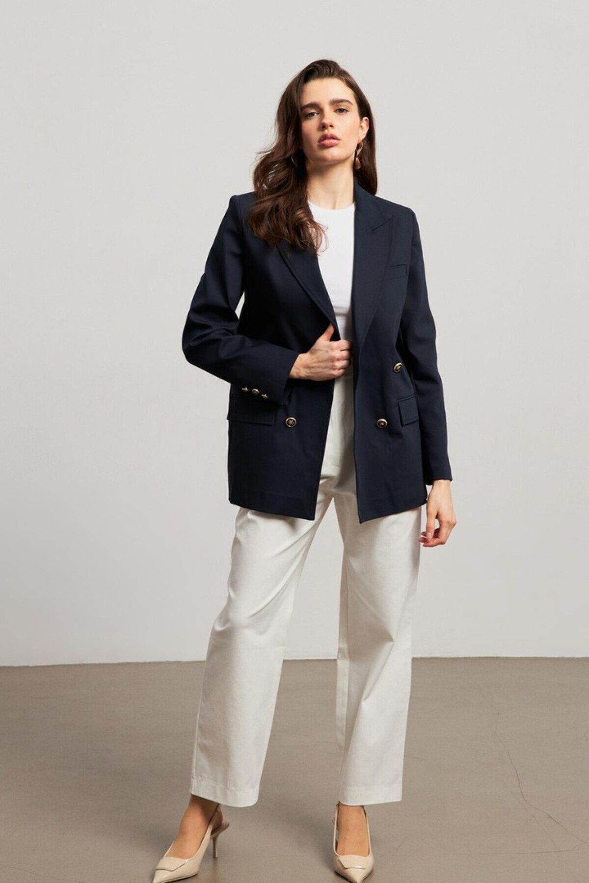 YOUR NAME  Kruvaze Yaka Lacivert Kadın Blazer Ceket