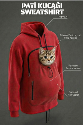 Petolojim Pati Kucağı Sweatshirt (Kanguru Keseli Kedi-Köpek Taşıma Kıyafeti) ...