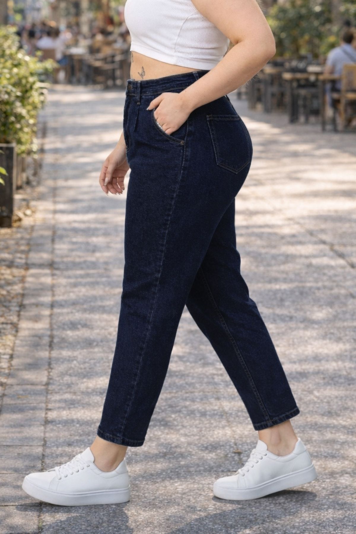CEDY DENIM Mom Fit Jean Büyük Beden Yüksek Bel Carrot Kesim Dar Paça Pileli Esnek Kot Pantolon C600-lacivert görsel 3