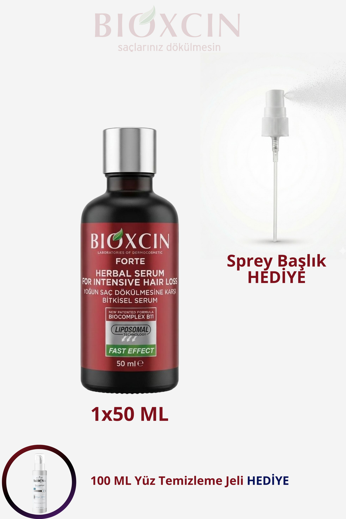Bioxcin Forte Serum Yoğun Saç Dökülmelerine Karşı Tek Şişe Tanışma Paketi 50 ml Sprey Başlık Ve Jel Hediye — bioxcin-forte-tekserum