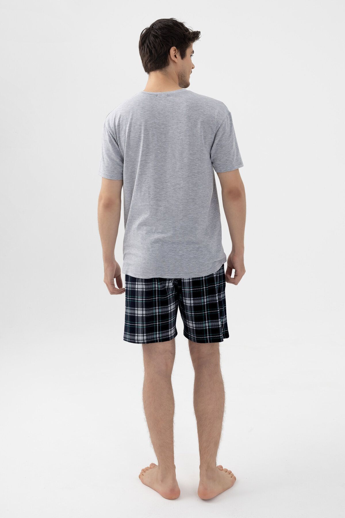 koza iç giyim  Erkek Gri Melanj Alt Desenli Şortlu Pijama Takımı - Görsel 4