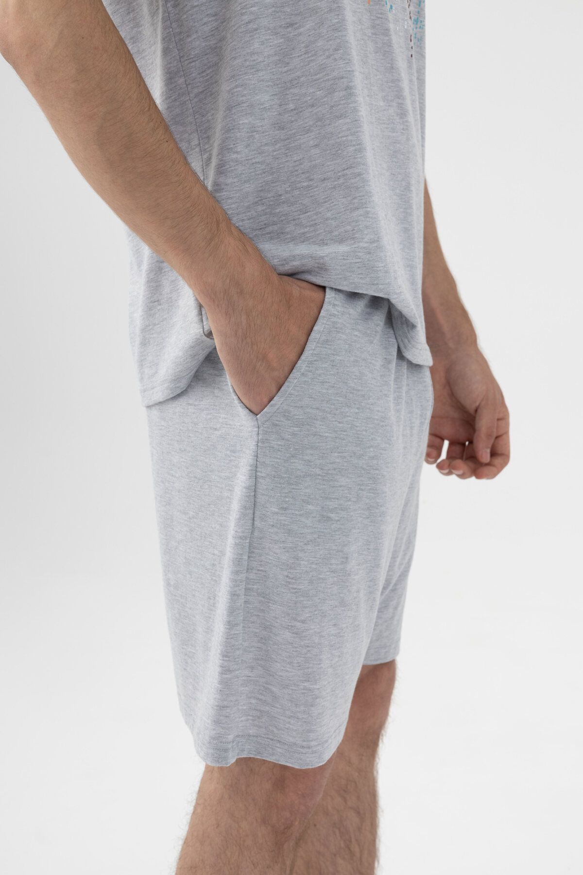 koza iç giyim Erkek Gri Melanj Baskılı Şortlu Pijama Takımı görsel 6