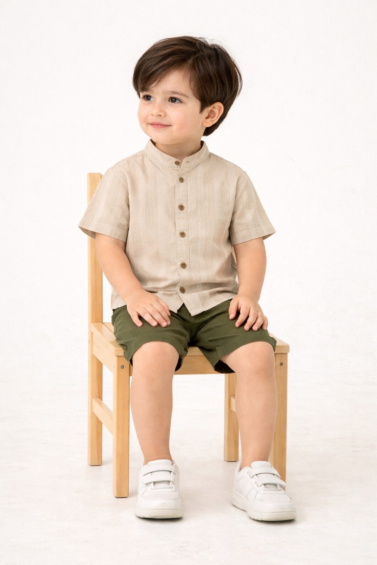 Chicsy Baby Tarz Gömlekli Çizgili Belden Ayarlanabilir Kısa Kollu Şortlu 2'li Takım Çocuk ve Bebek Giyim Özel Gü fotoğrafı 3 (önizleme)