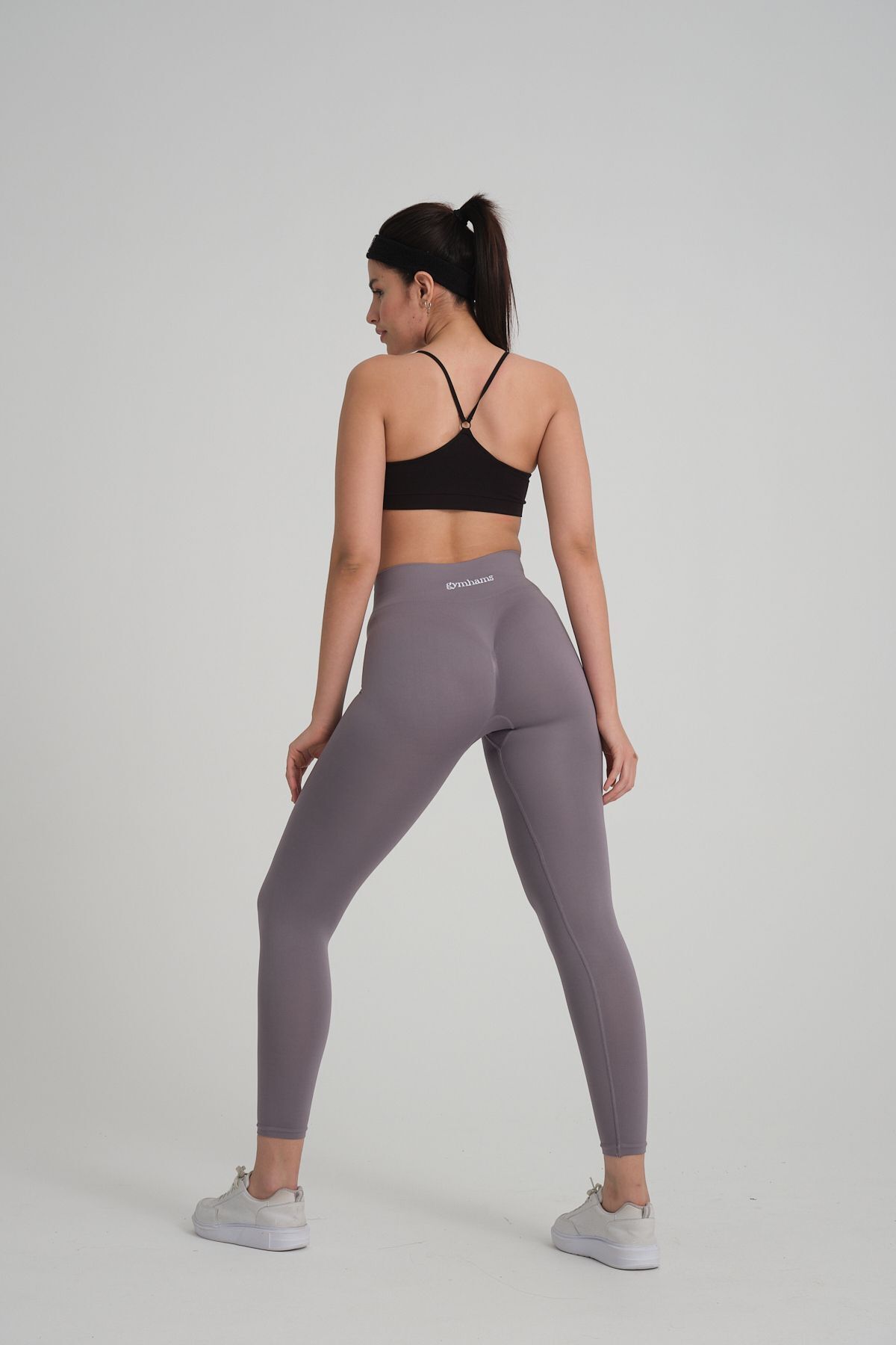 gymhams  Vizon Gri Kalçası Büzgülü Push Up Kalça Şekillendirici Kadın Spor Fitness Tayt - Görsel 6