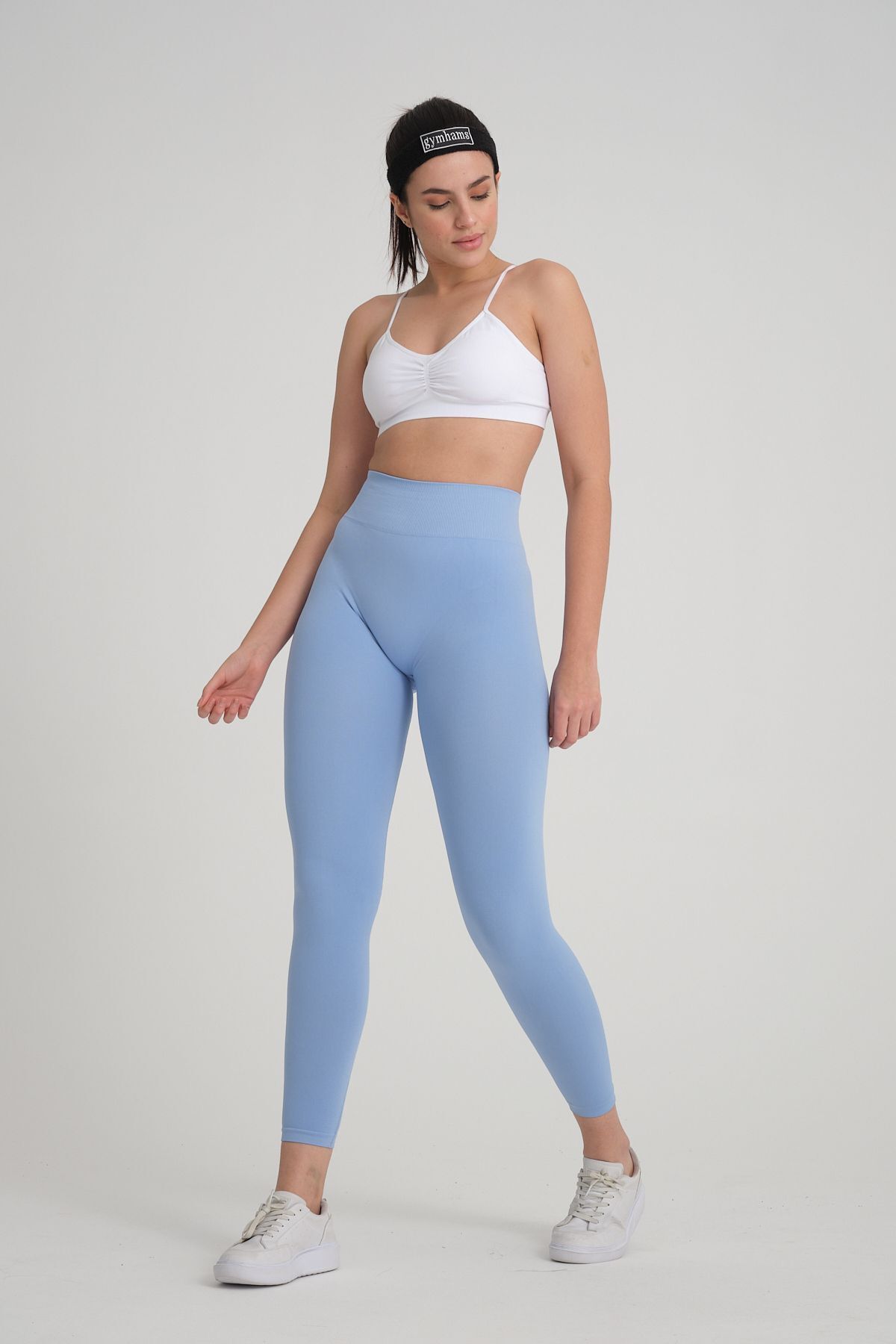 gymhams  Mavi Kalçası Büzgülü Kalça Şekillendirici Push Up Yüksek Bel Toparlayıcı Spor Fitness Kadıntayt - Görsel 9