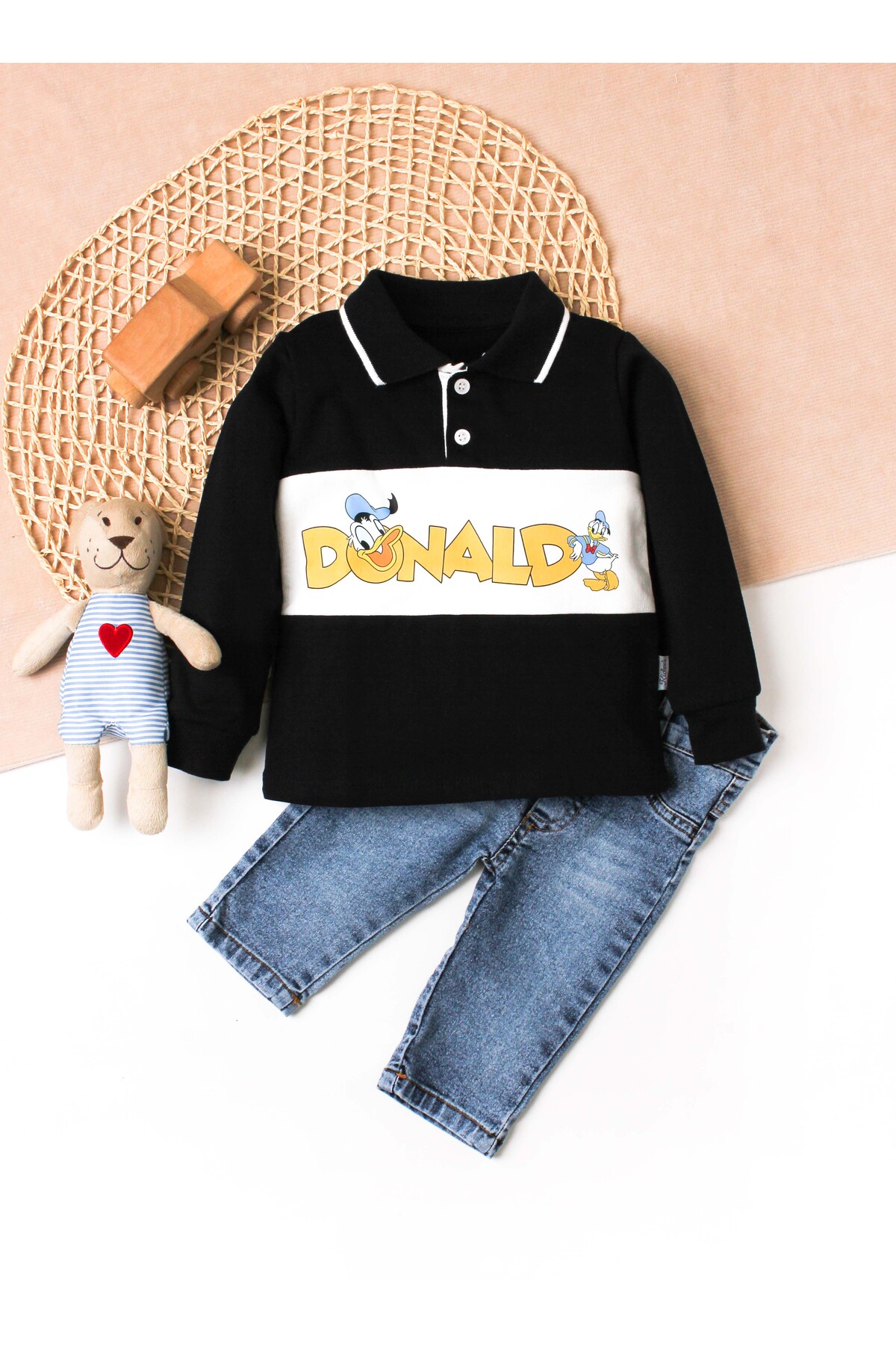 Kidex’s Baby Erkek Bebek Gömlek Kısa Kollu Pantolon Ikili Takım Donald Baskılı Ördekli %100 Pamuklu fotoğrafı 4 (önizleme)