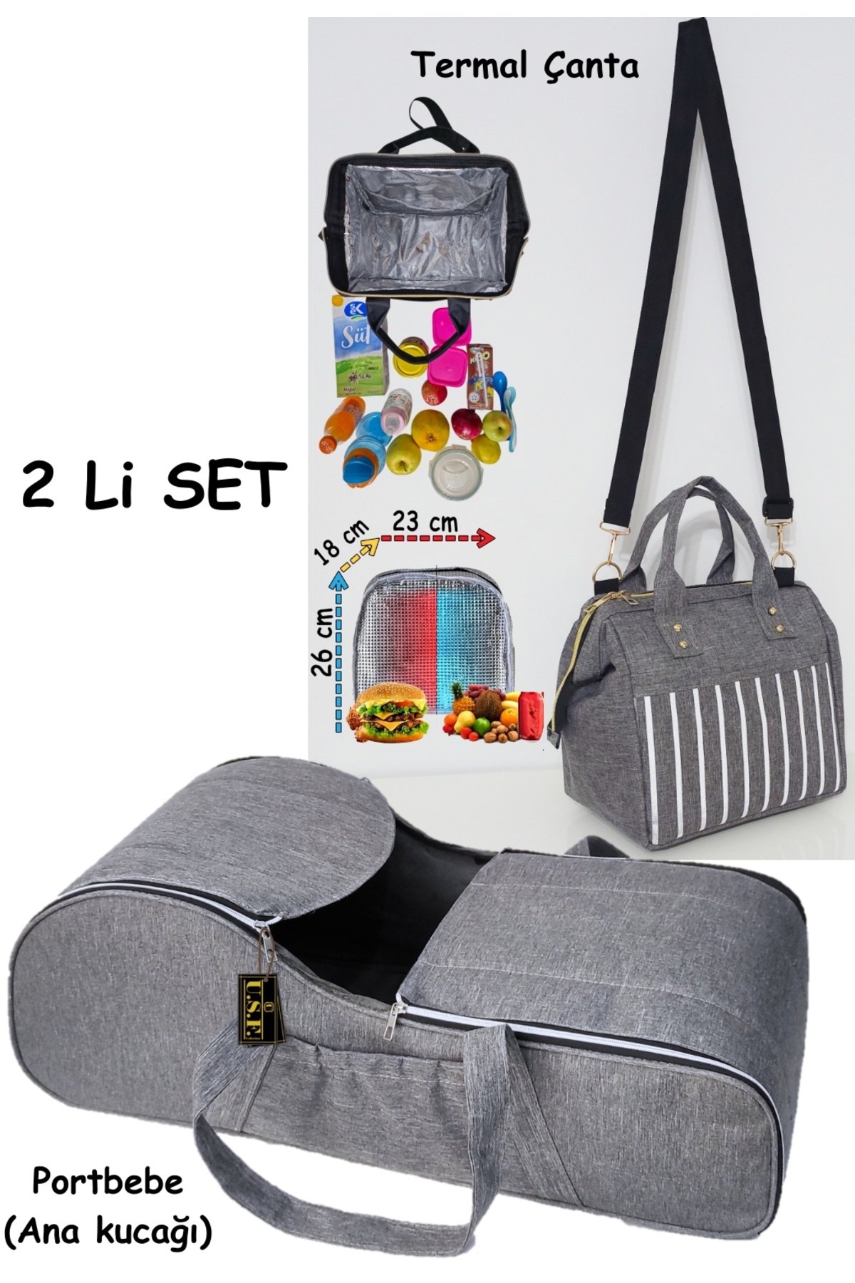 USF Portbebe Ana Kucağı Puset Bebek Taşıma Çantası Termal Termoslu Biberon, Mama, Beslenme Çantası fotoğrafı 7 (önizleme)