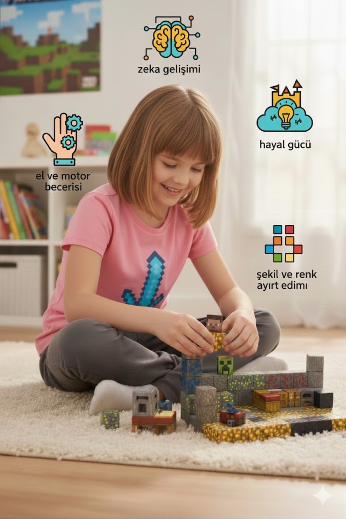 minelox T006 Wood House 100 Adet Mine Craft Manyetik Küp Yapı