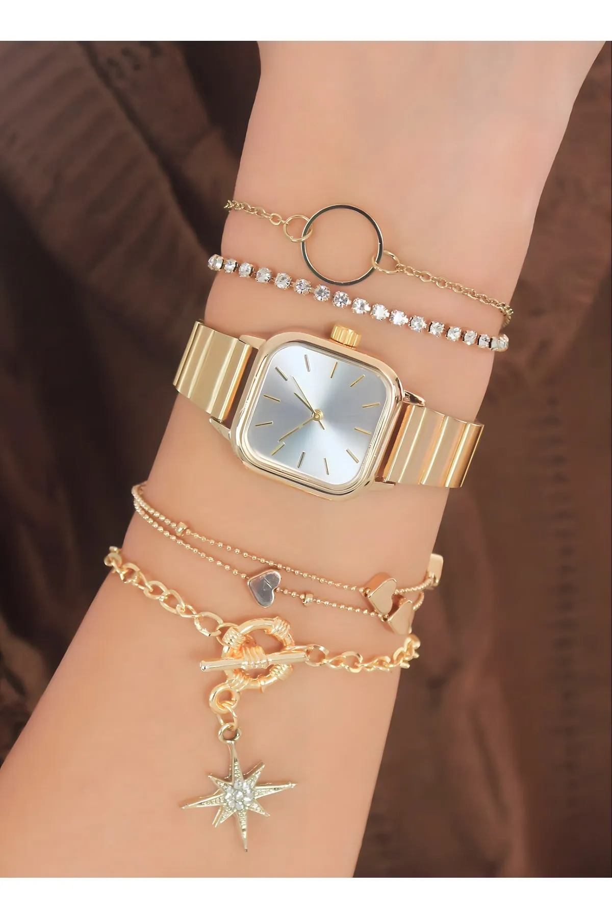 Re-Nox Kare Vintage Minimal Kadın Kol Saati Gold görsel 2