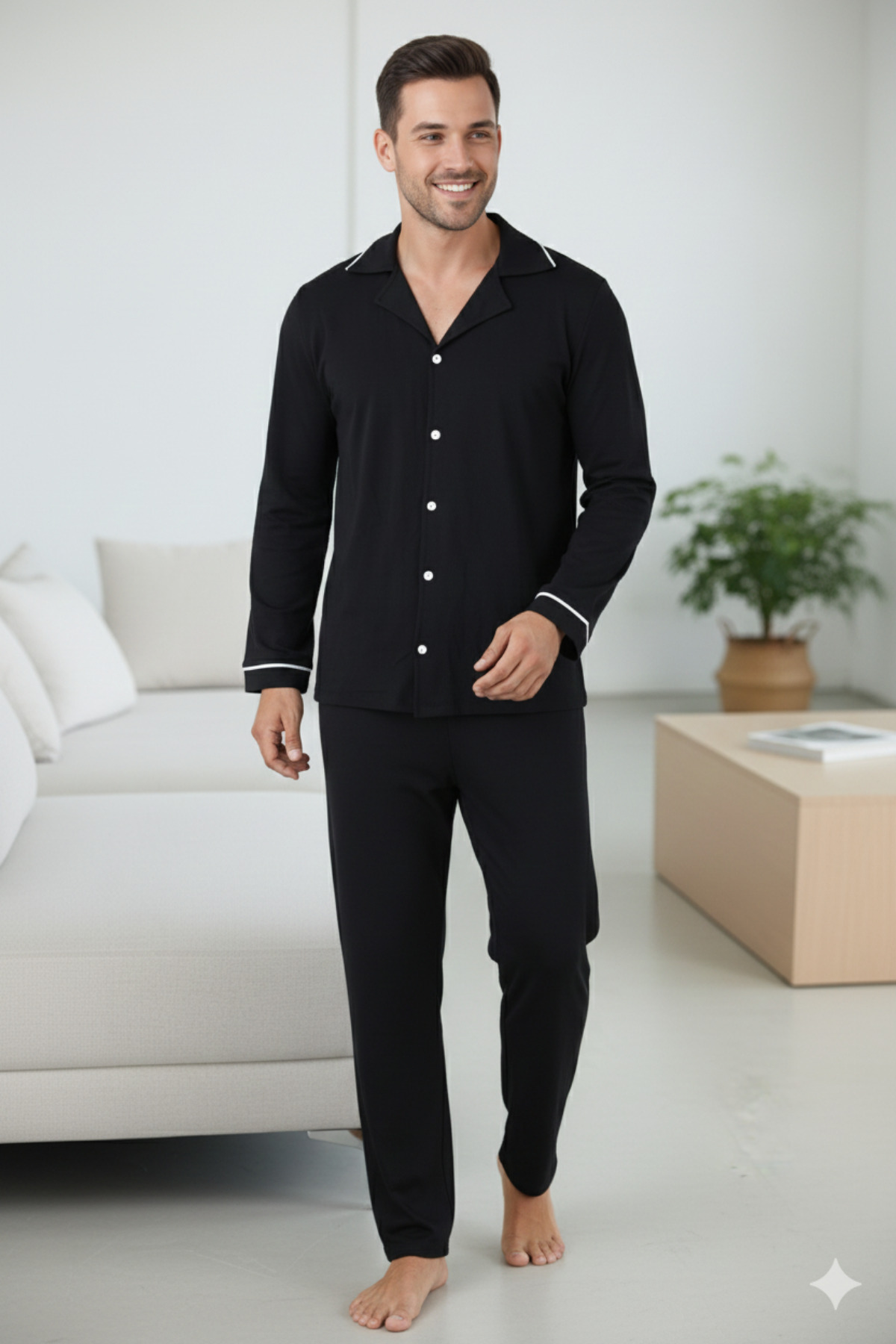 ELİTOL  Erkek Uzun Kol Düğmeli Pijama Takım - Görsel 2