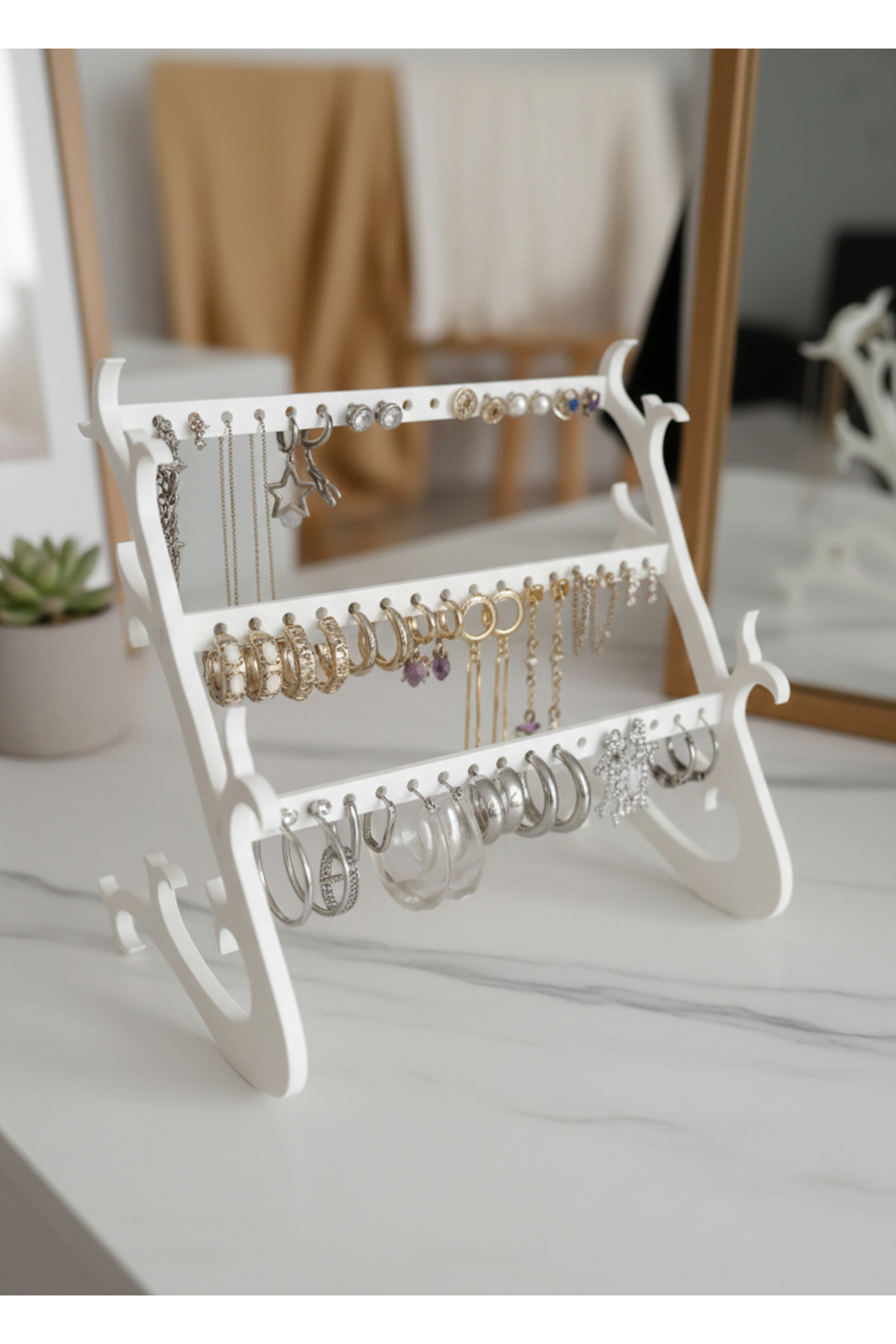 Jewelry Stand - Earring Stand - Necklace Hanger - Modern Jewelry and Earring Stand - 3 Compartment Earring Stand