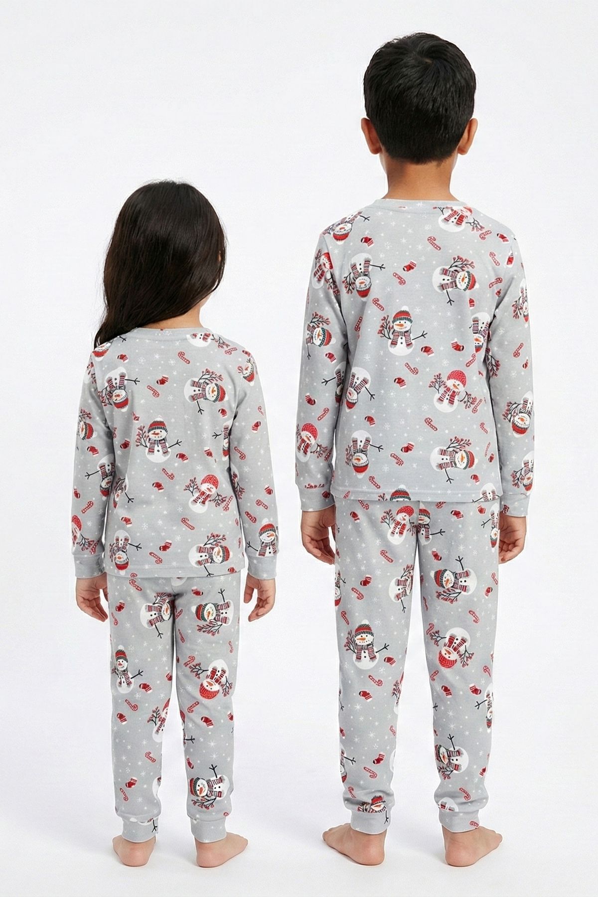 zuzunga Unisex Yılbaşı Temalı Cute Kardan Adam Desenli Çocuk Pijama Takımı fotoğrafı 7 (önizleme)