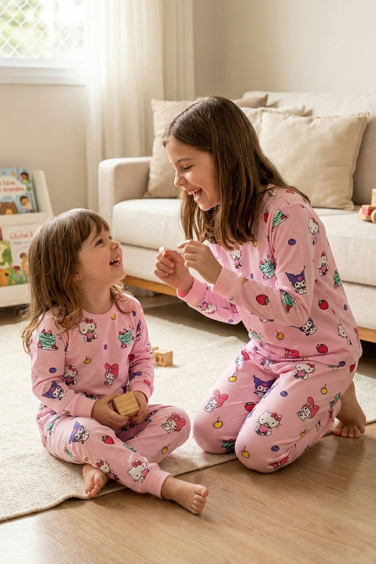 zuzunga Cute Hello Kitty Ve Kuromi Desenli Kız Çocuk Pijama Takımı fotoğrafı 6 (önizleme)