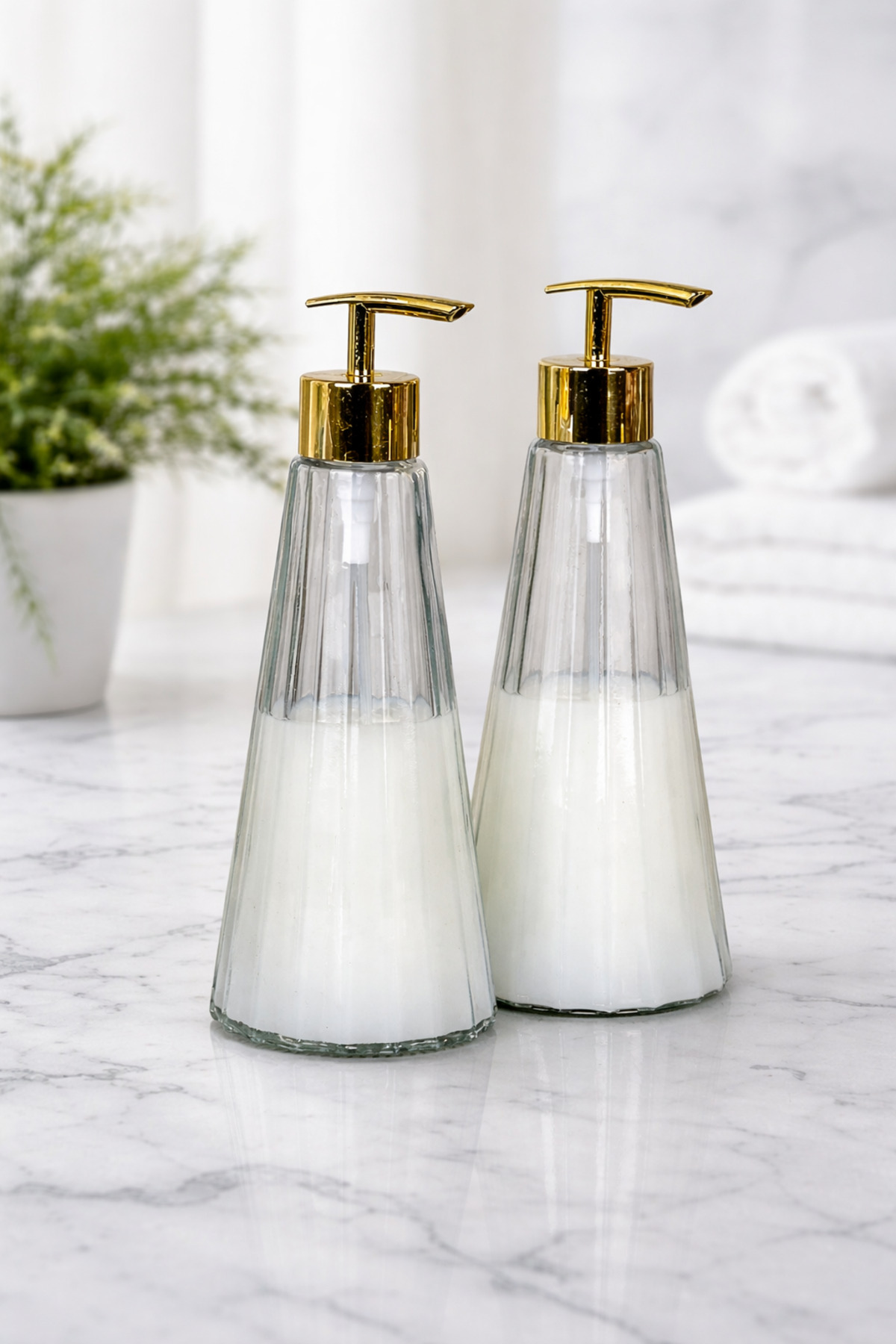 2-Piece Glass Soap Dish Set Luxury Modern Striped Soap Dish Bathroom Organizer with Gold Head 400 ml