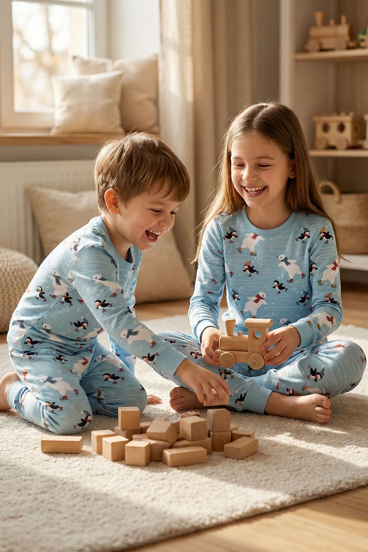 zuzunga Unisex İnterlok Bebe Mavisi Yılbaşı Temalı Pijama Takımı fotoğrafı 6 (önizleme)