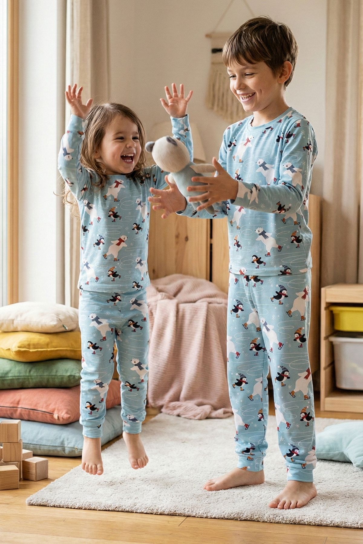 zuzunga Unisex İnterlok Bebe Mavisi Yılbaşı Temalı Pijama Takımı fotoğrafı 5 (önizleme)