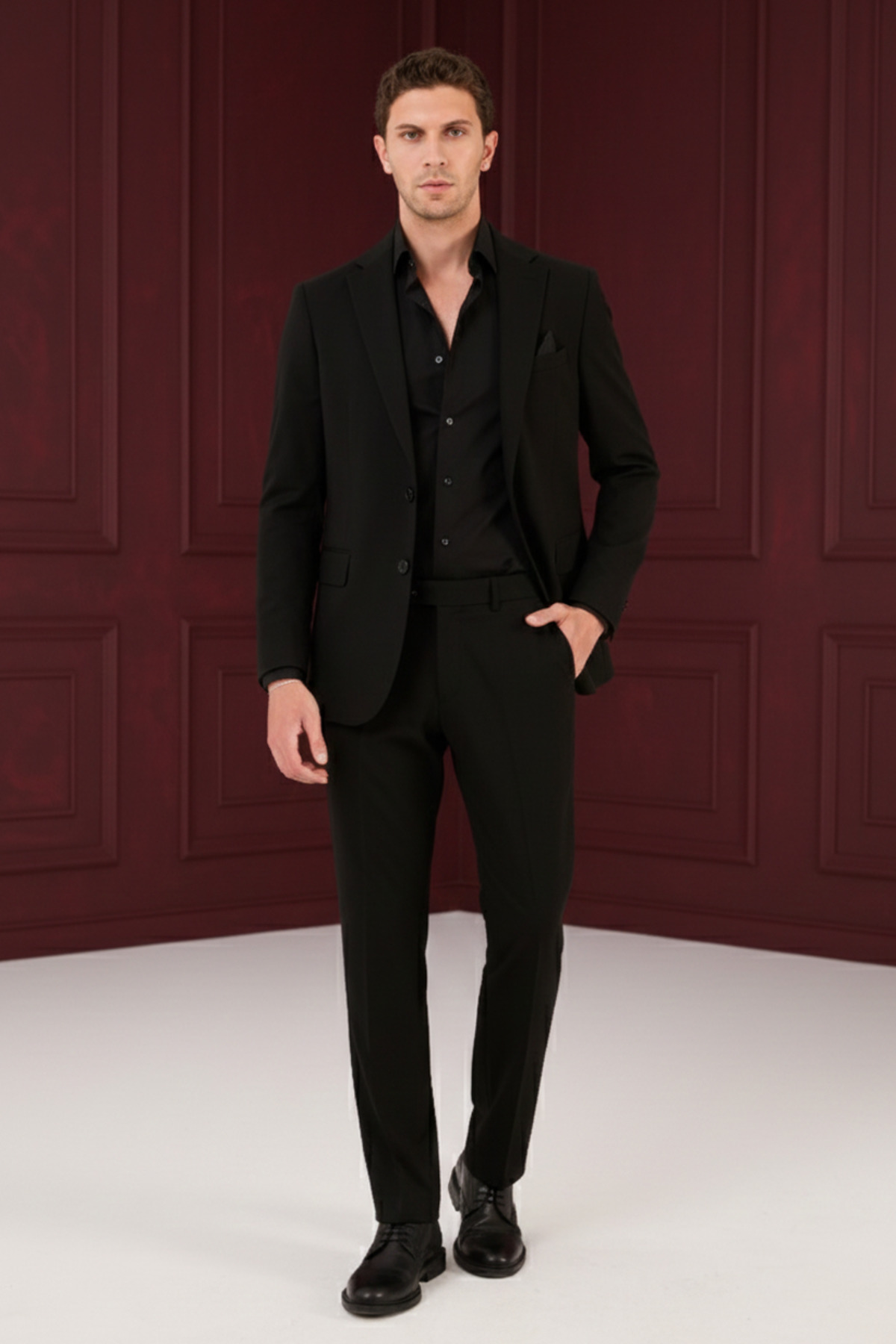 wodelli  Erkek Siyah Takım Elbise – Regular Pamuklu Kumaş