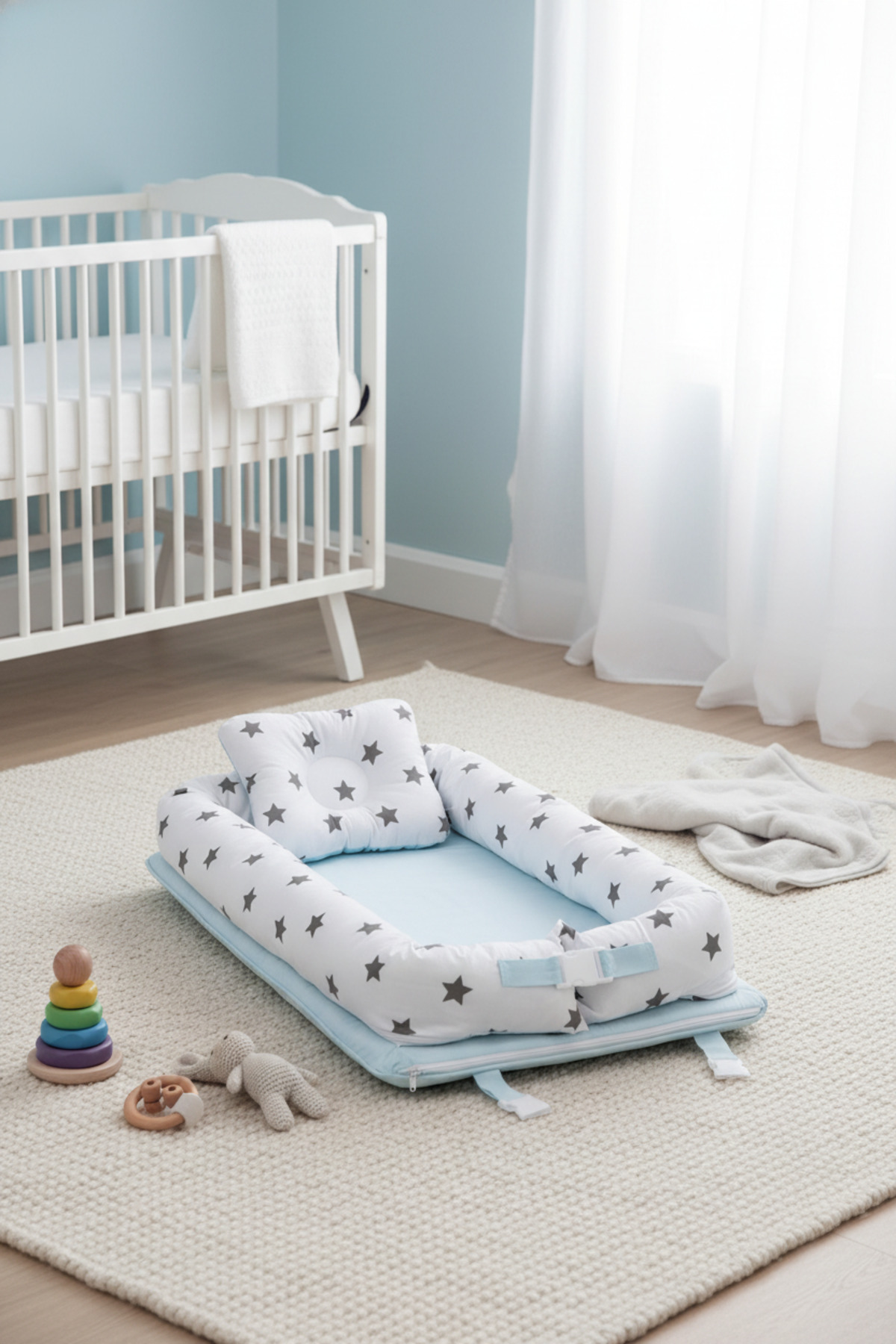 ebabynest Serisi Beyaz Yıldız Mavi Kombin Katlanabilir Nest fotoğrafı 2 (önizleme)