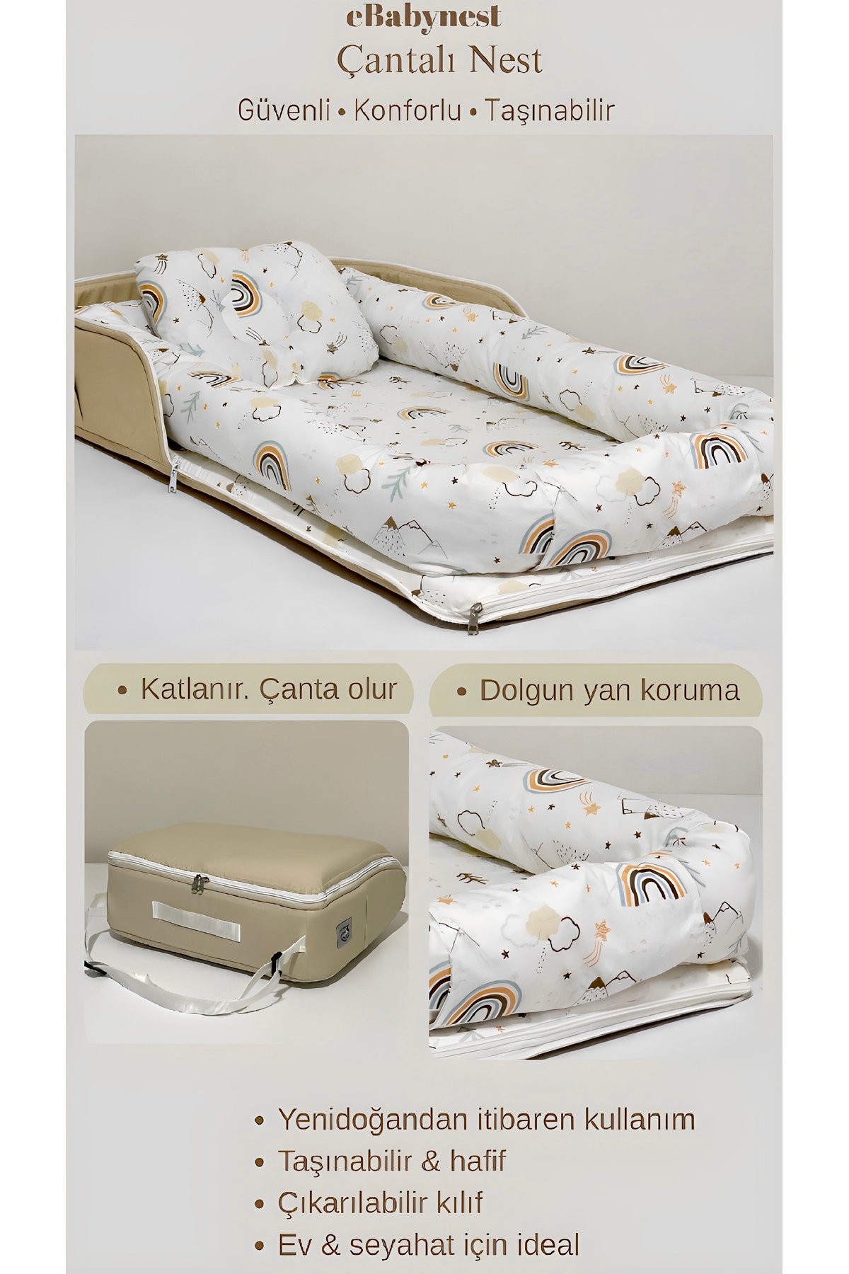 ebabynest Gökkuşağı Serisi Vizon Çantalı Nest fotoğrafı 3 (önizleme)