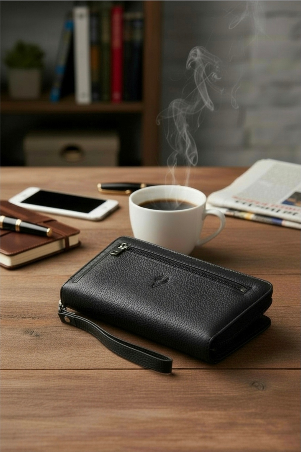 454 Genuine Leather Zipper Multi-Cash Partition Handheld Women Men Handbag