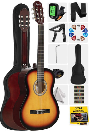 Midex CG-270SB Sunburst Renk Klasik Gitar 4/4 Yetişkin Boy Sap Ayarlı Full Set