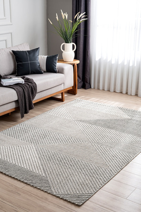 Koza Halı Retro Krem Gri Geometrik Desenli Tozumaz Salon Koridor Balkon Teras...
