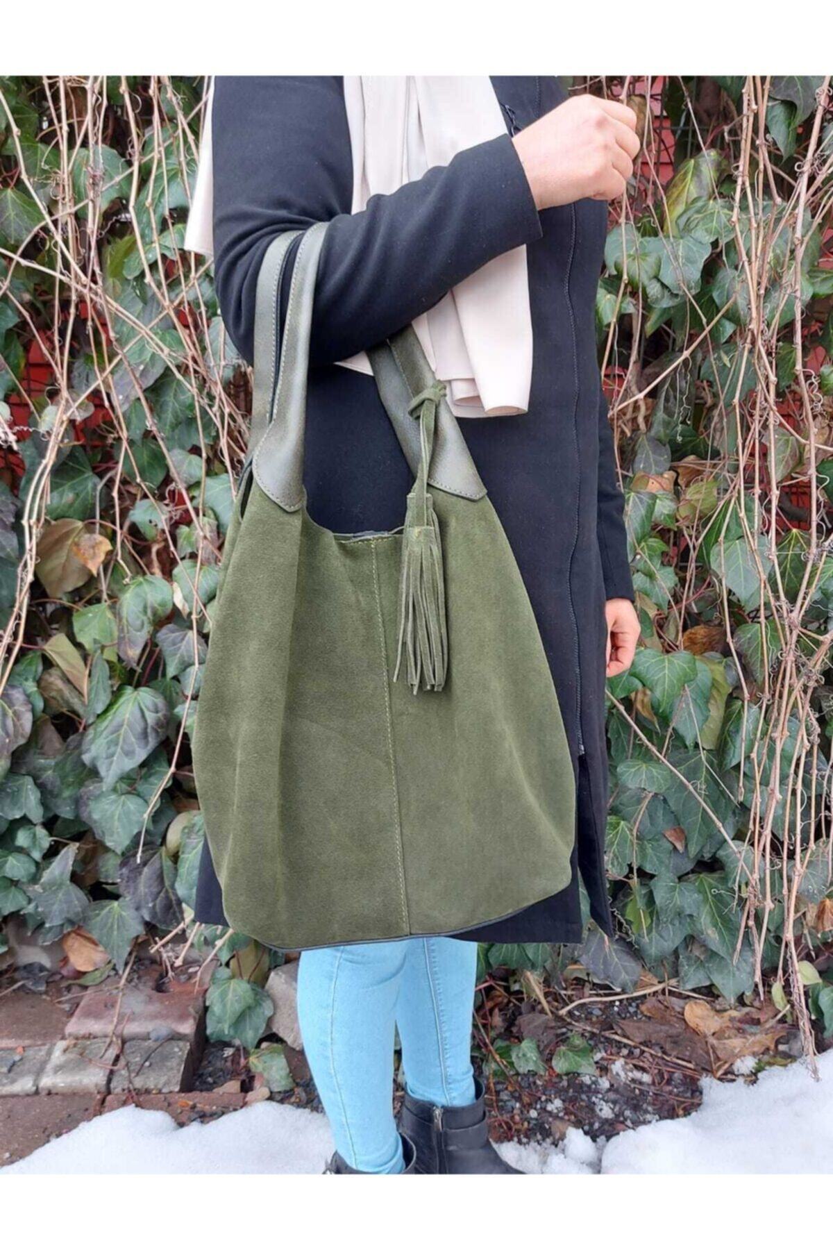 Genuine Leather Khaki Green Shoulder Bag