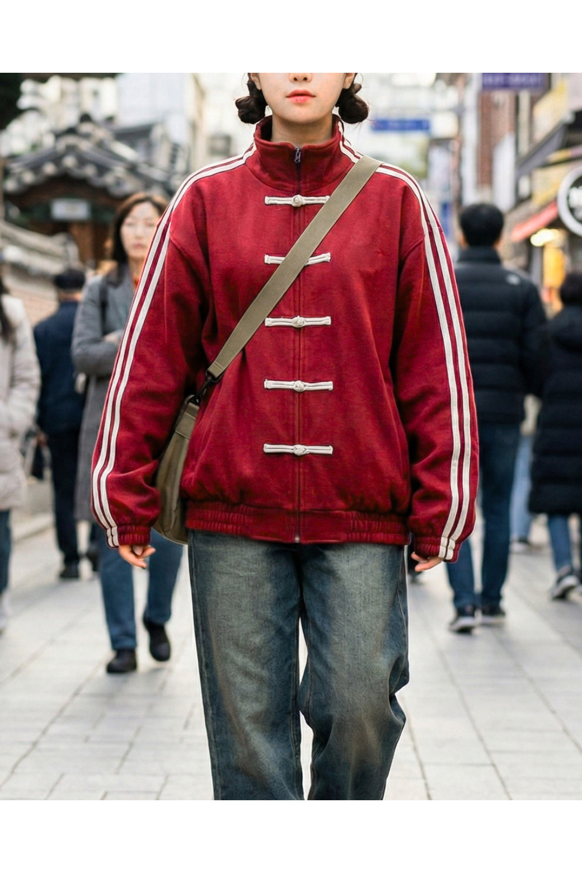 Touz Moda  Çift Çizgili Oversize China Unisex Ceket - Görsel 6