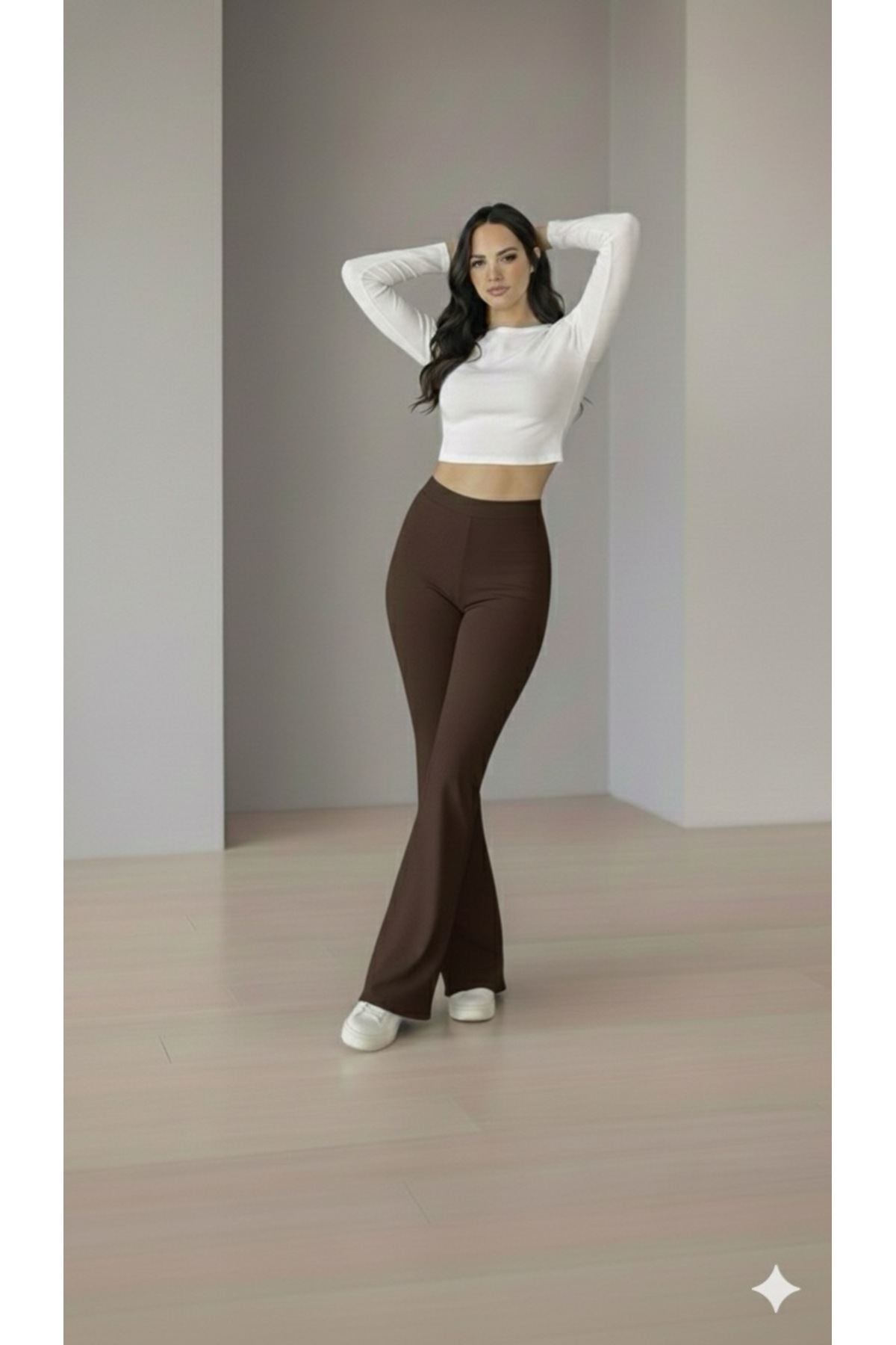 BROWN SCUBA CREPE FLARE LEG LEGGINGS(launch price for a short time)