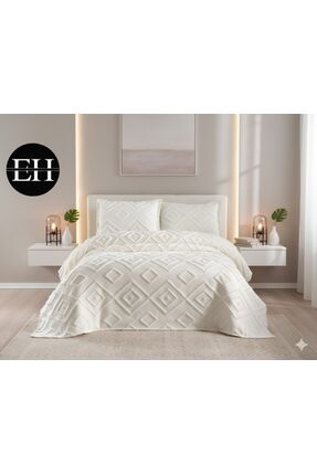 elvira concept Kare krem Çift Kişilik Yatak Örtüsü Seti Pike Takımı Günlük Çe...