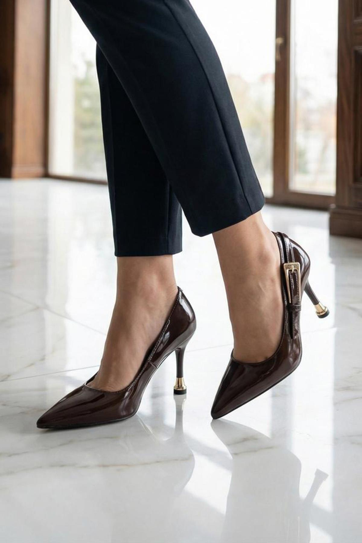 Preshley  Kadın Fascino Kahverengi Rugan Stiletto Topuklu Ayakkabı - Görsel 7