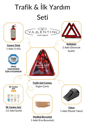 VALLENTİNA TRAFİK SETİ-İLKYARDIM SETİ (TÜVTÜRK ARAÇ MUAYENE UYUMLU)FULL PAKET