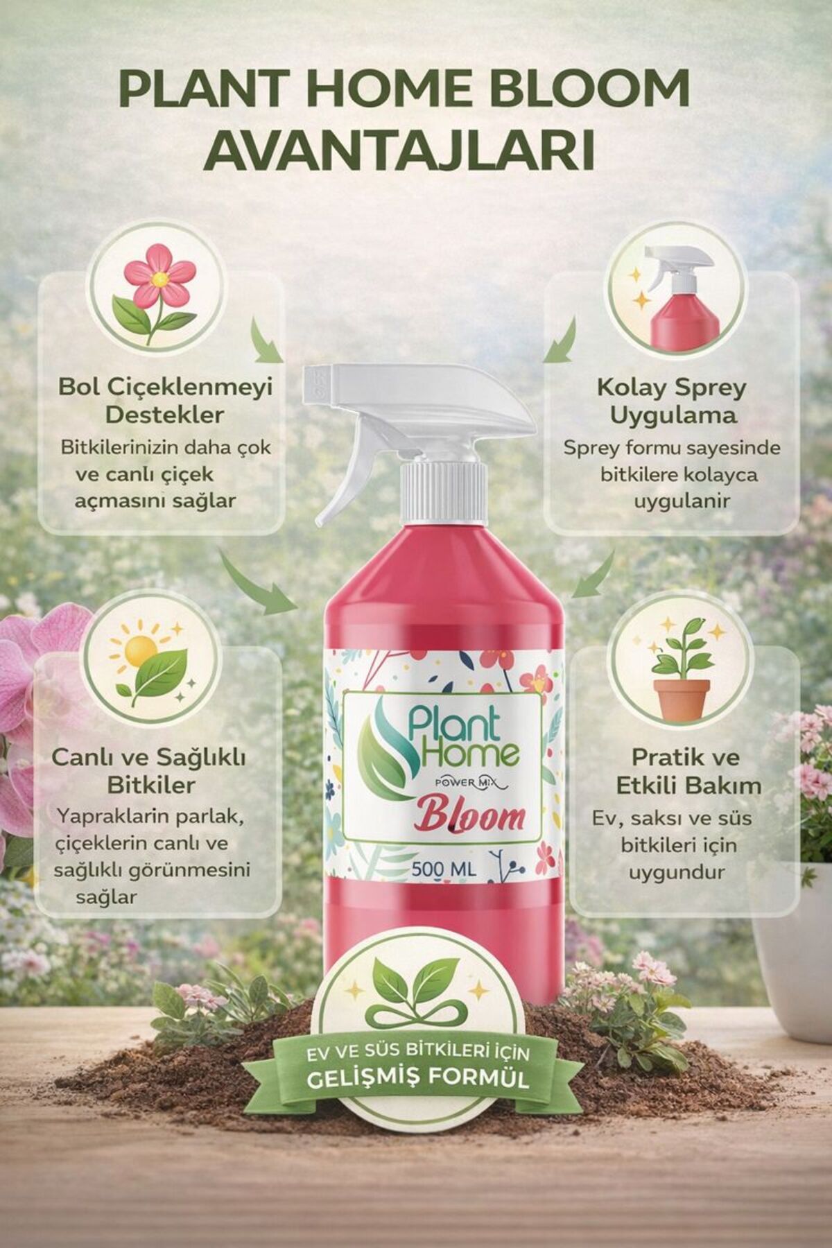 plant-home Bloom Çiçeklenme Destekleyici Sprey 500 ml – 2'li Set