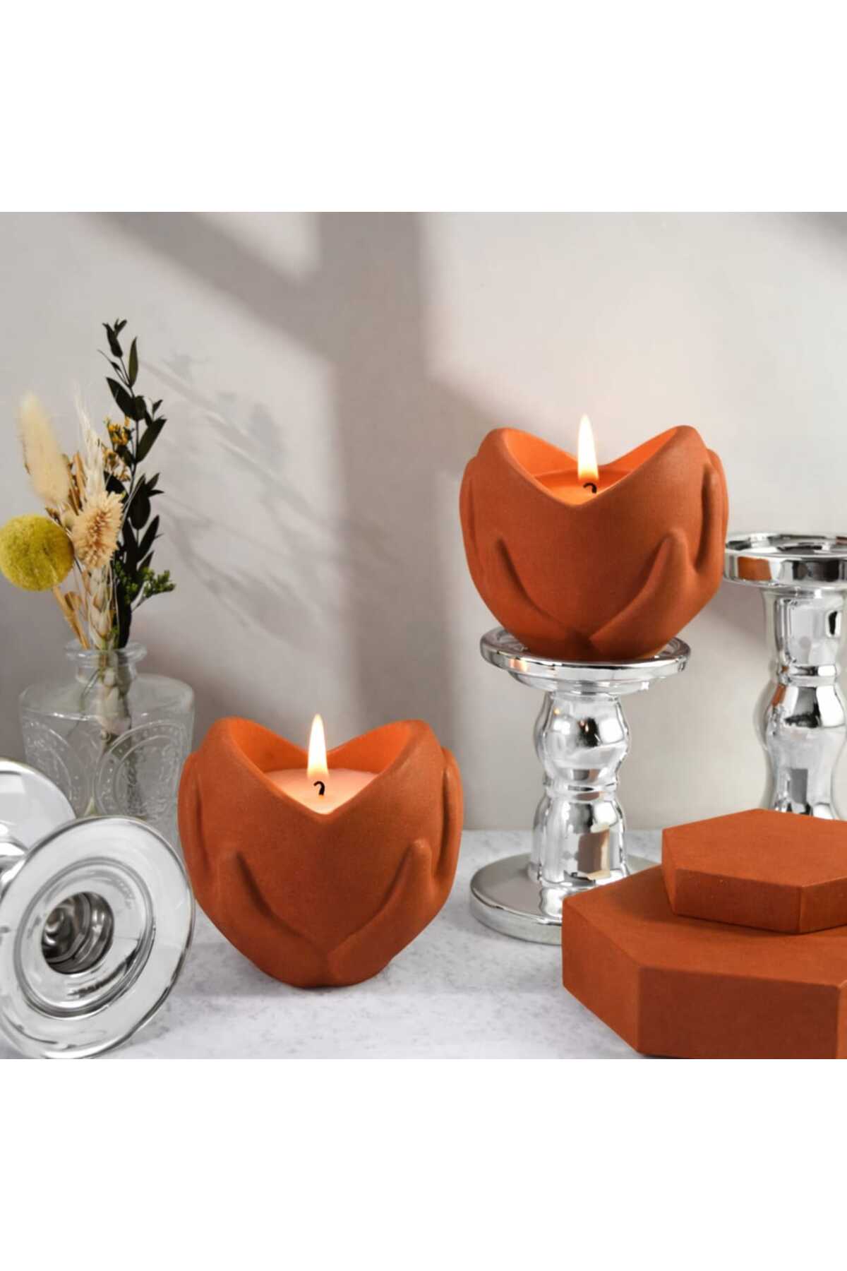 El Yapımı Beton Mumluk 2 Li Kiremit