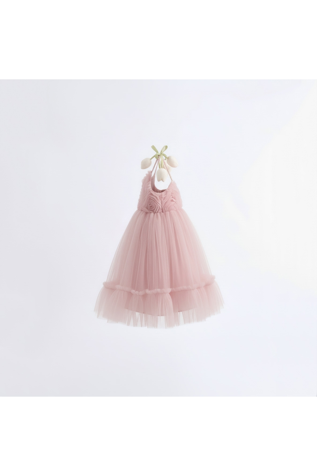 SweetMe Kız bebek elbise abiye omuzları 3 boyutlu çiçek detalı tül elbise parti doğum günü elbisesi fotoğrafı 3 (önizleme)