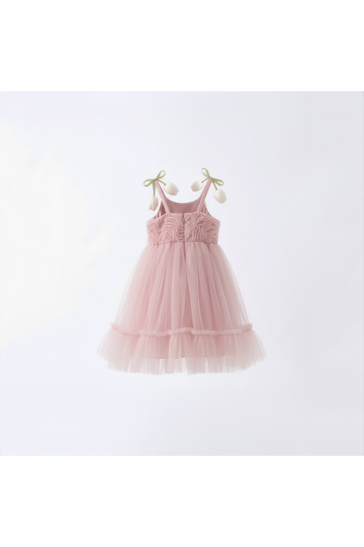 SweetMe Kız bebek elbise abiye omuzları 3 boyutlu çiçek detalı tül elbise parti doğum günü elbisesi fotoğrafı 4 (önizleme)