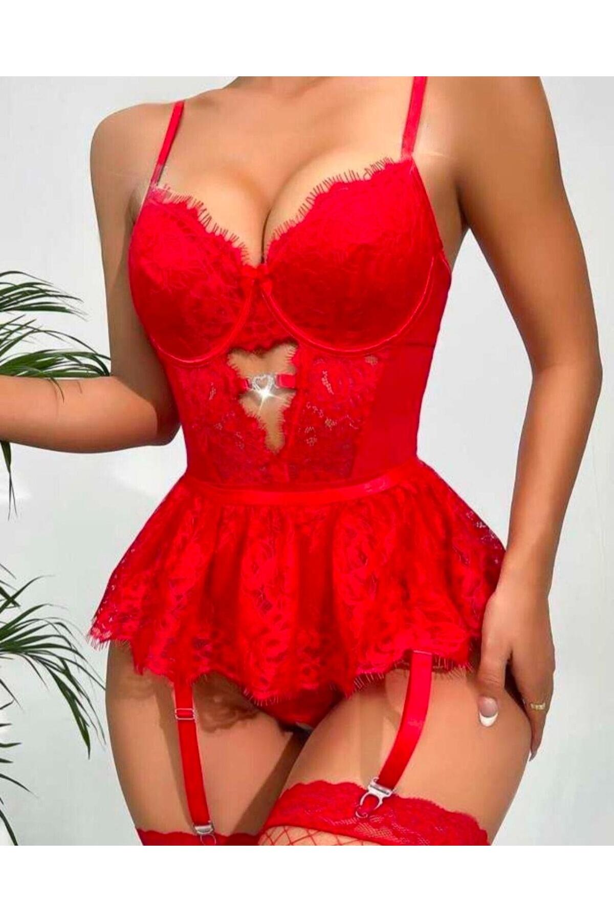 ZEYCEN Kadın Balenli Dantel Detay Gecelik