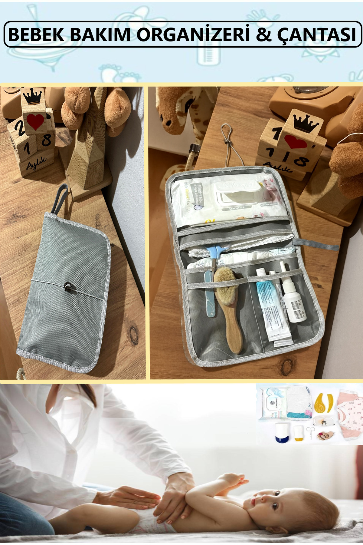 ALİTA TEXTILE Anne Bebek Çantası, Bebek Alt Açma Bakım Çantası, Bebek Alt Değiştirme, Yenidoğan Alt Açma Organizer fotoğrafı 6 (önizleme)