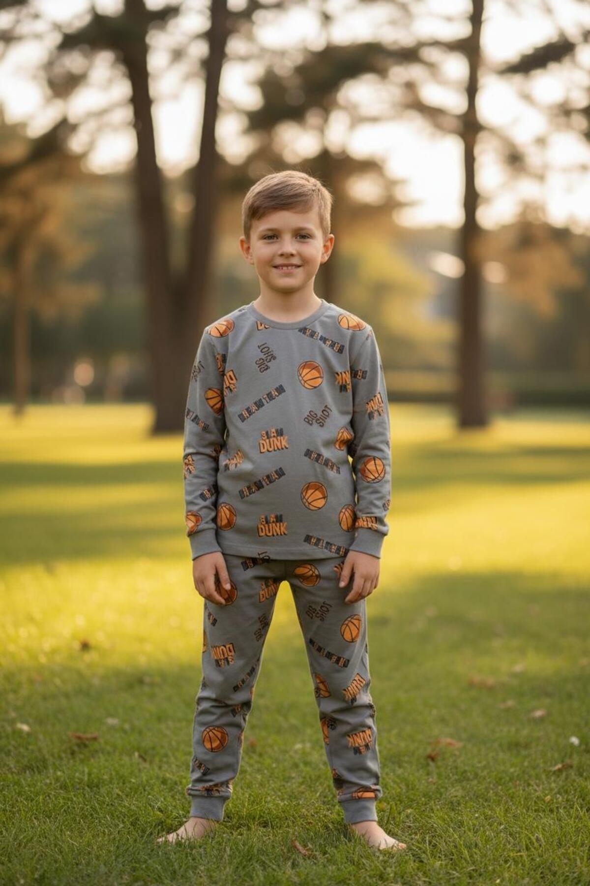 İsobel Kids GRİ BASKETBOL TEMALI %100 PAMUK SÜPREM KUMAŞ UZUN KOL ERKEK ÇOCUK PİJAMA TAKIMI fotoğrafı 2 (önizleme)