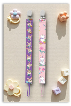 Mia Aurora 2li Set Bebek Emzik Askısı Emzik Zinciri Tavşan Unicorn Desenli Pe...