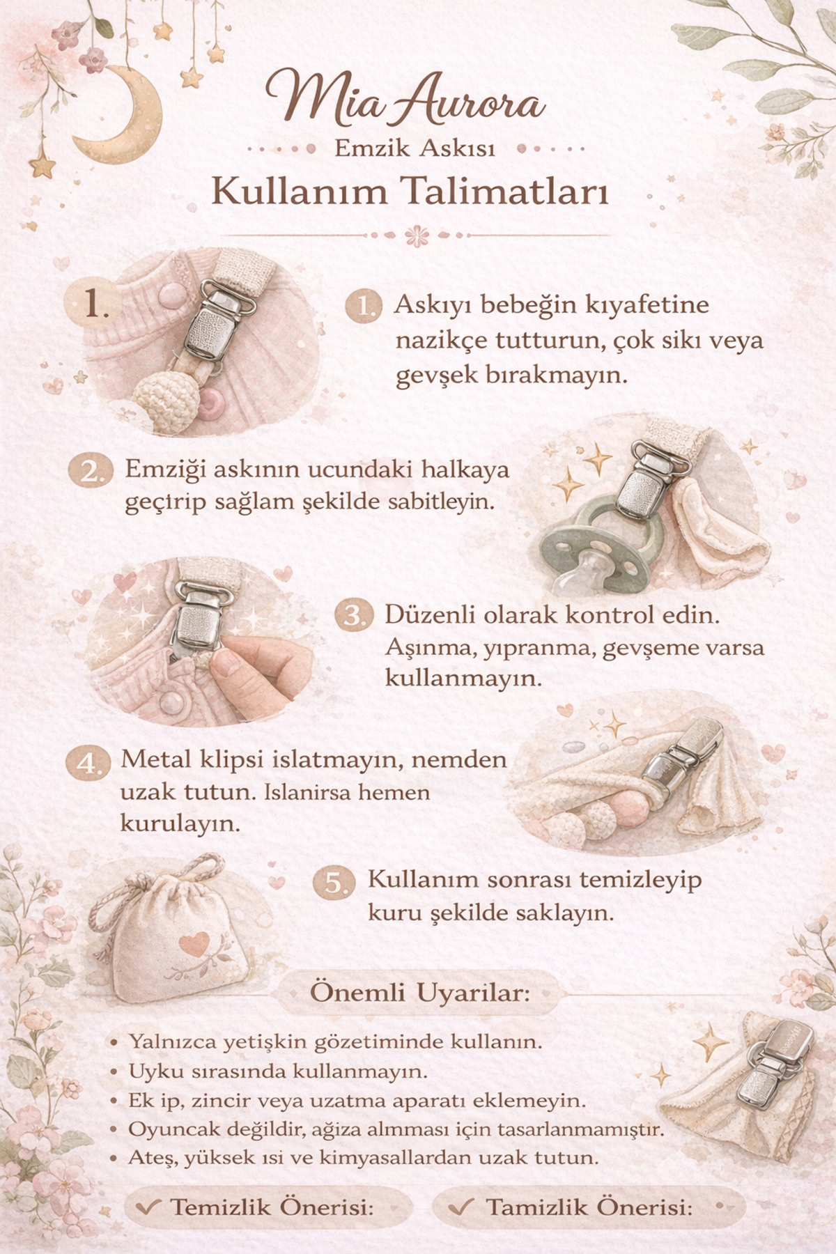 Mia Aurora 2li Set Bebek Emzik Askısı Emzik Zinciri Tavşan Unicorn Desenli Pembe Bebek Emzik Tutacağı fotoğrafı 3 (önizleme)