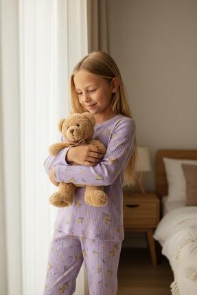 İsobel Kids LİLA ÇİÇEK DESENLİ %100 PAMUK FİTİLLİ KUMAŞ KIZ ÇOCUK PİJAMA TAKIMI