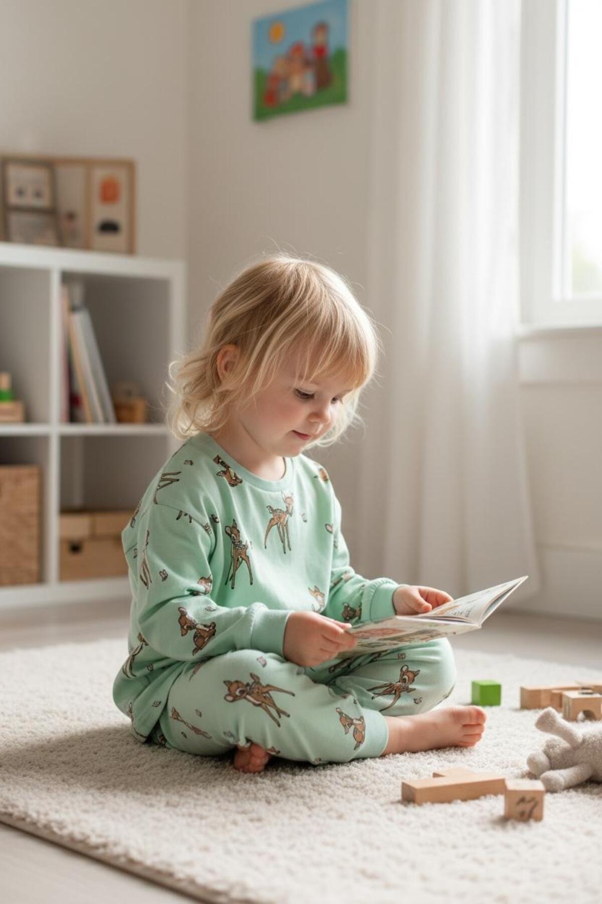 İsobel Kids YEŞİL CEYLAN DESENLİ %100 PAMUK SÜPREM KUMAŞ KIZ ÇOCUK PİJAMA TAKIMI fotoğrafı 2 (önizleme)