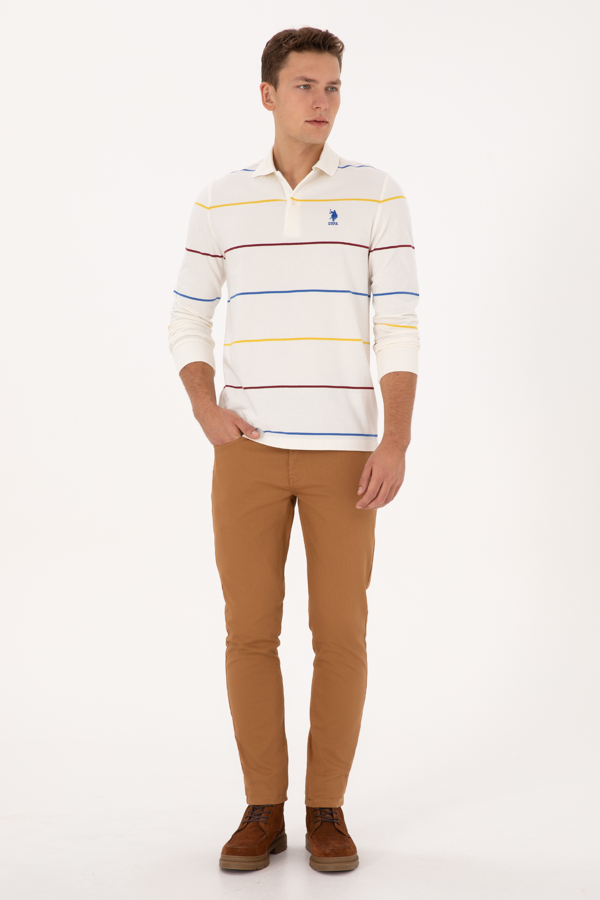 یو اس پولو شلوار مردانه اسلیم فیت مدل Camel Canvas 50316835-VR233