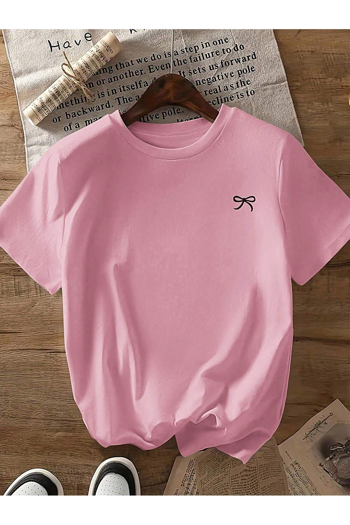 ZİYMO Ženska mašna Štampano okrugla kragna majica