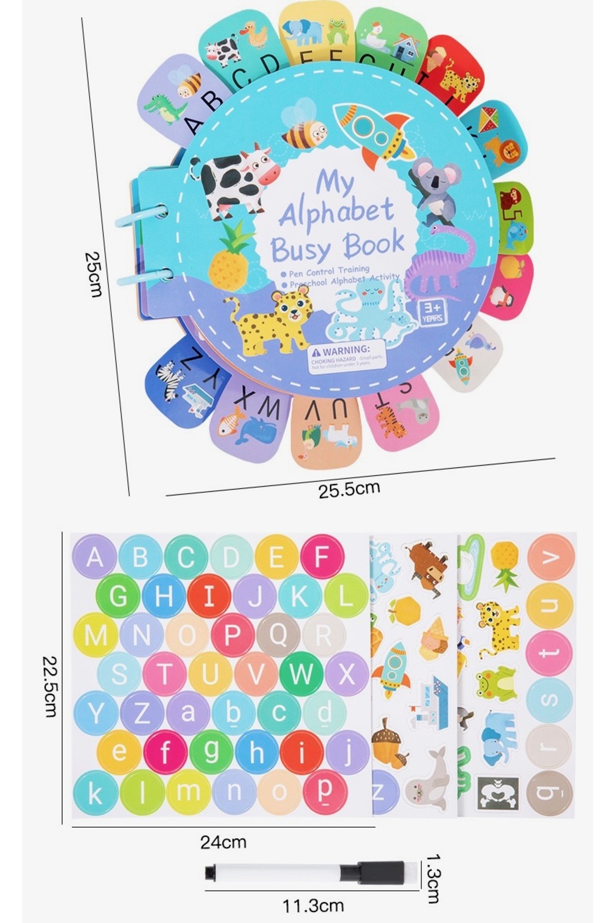 کتاب سرگرمی الفبای من – کتاب فعالیت آموزشی قابل استفاده مجدد برای یادگیری حروف – اسباب‌بازی آموزشی – سنین ۳ سال به بالا
