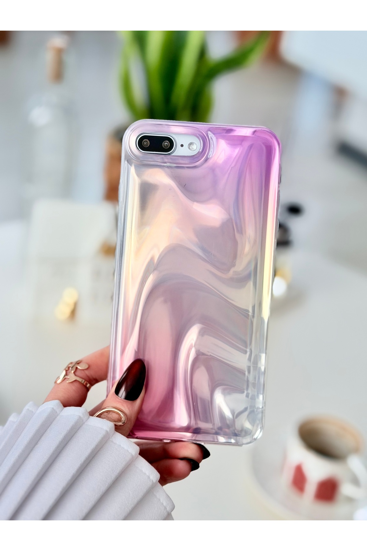 Iphone 7 Plus And 8 Plus Compatible Shine SATIN Color Transition Patterned Silicone Case